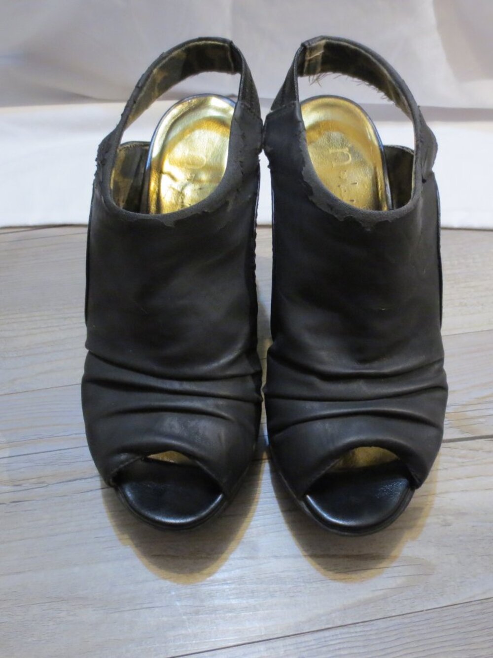 Nicole Miller Vintage Shoes Black Platform Sling Back Peep Toe Wedge Heel - 7.5